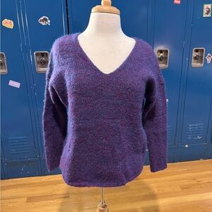 Vintage Hand Knit Mohair blend Cozy Purple Indigo V-Neck Sweater